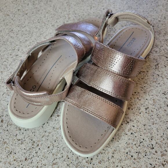 ECCO Soft 5 3-Strap 100% Leather Rose Gold Lightweight Womens Comfort Sandals✨️9 - Picture 5 of 12